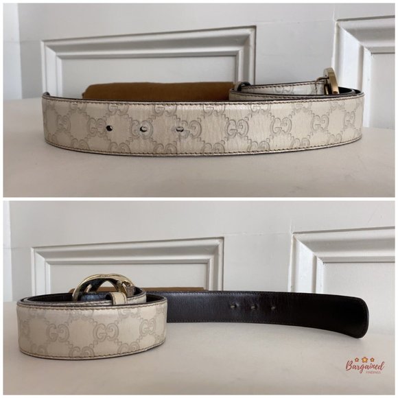Authentic Gucci Cream Guccissima Leather Gold Interlocking G Buckle Belt 90/36 - Picture 11 of 13